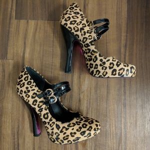 Betsey Johnson Leopard Print Two Strap Heels